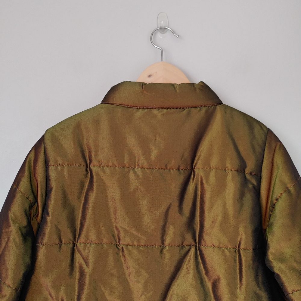 CHANEL Vintage Iridescent Silk Puffer Jacket Metallic Green FR 36 - Picture 11 of 16